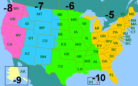 Map of Standard Time Zones