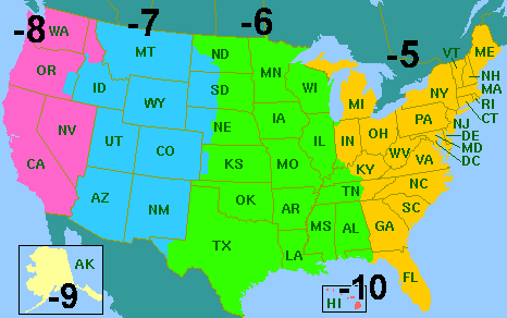 Free Usa Map Time Zones