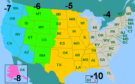 Map of Daylight Saving Zones